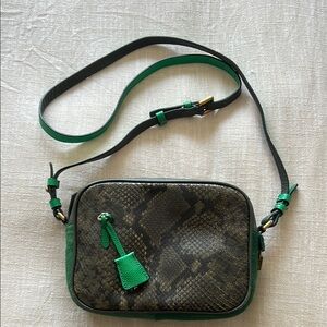 Green Snake-Embossed Crossbody Bag